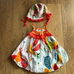CATIMINI Bubble Colorful Bird Print Romper with matching reversible sun bonnet